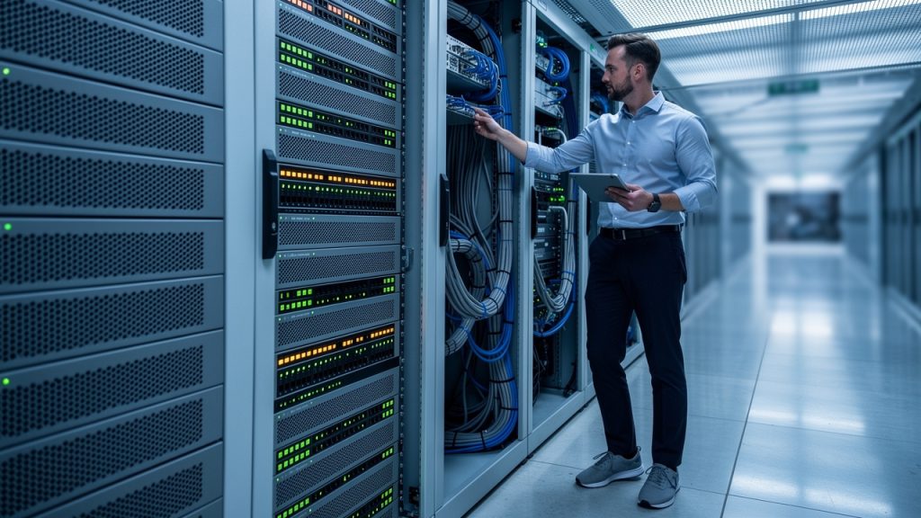 IT administrator managing on-premise SharePoint server infrastructure in data center