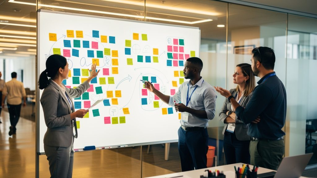 Team planning SharePoint intranet roadmap with phased deployment strategy