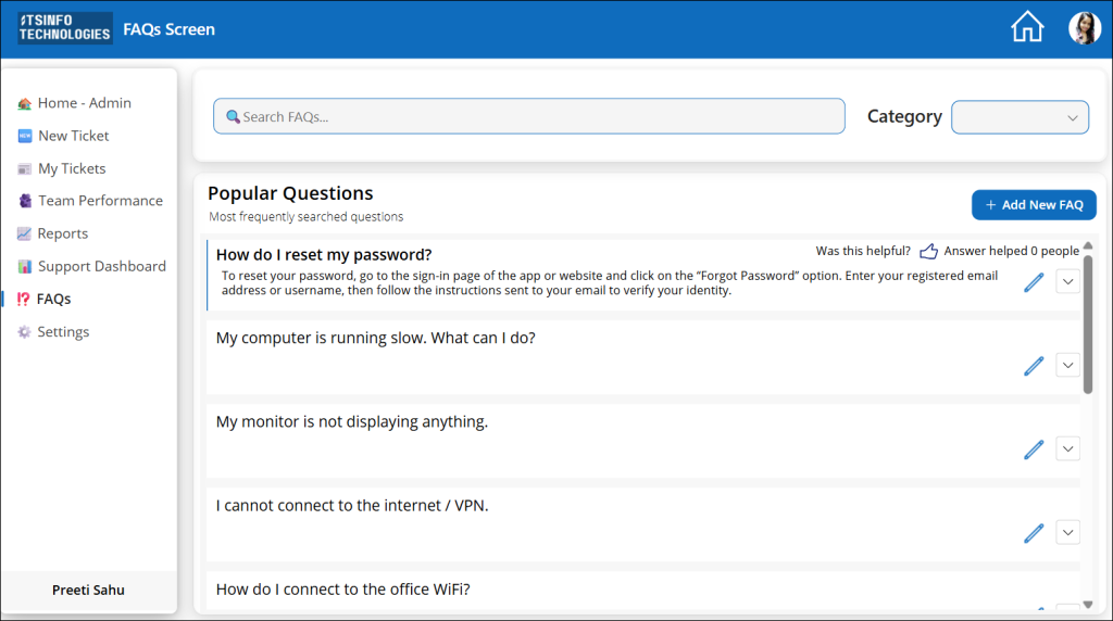 Power Apps IT Help Desk FAQ Screen