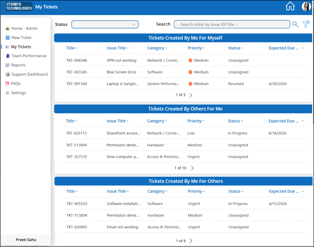 Power Apps IT Help Desk My Tickets Screen
