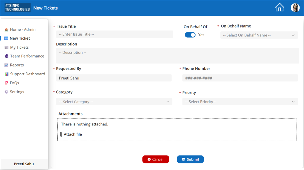 Power Apps IT Help Desk New Ticket Screen