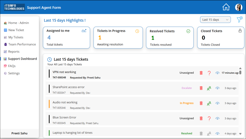 Power Apps IT Help Desk Support Dashboard Screen