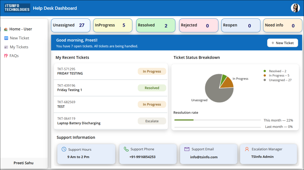 Power Apps IT Help Desk User Home Screen