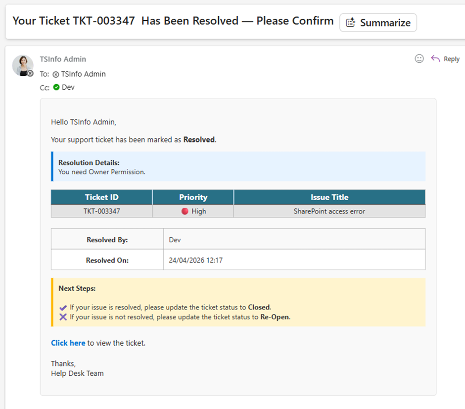 Resolved Ticket - Email