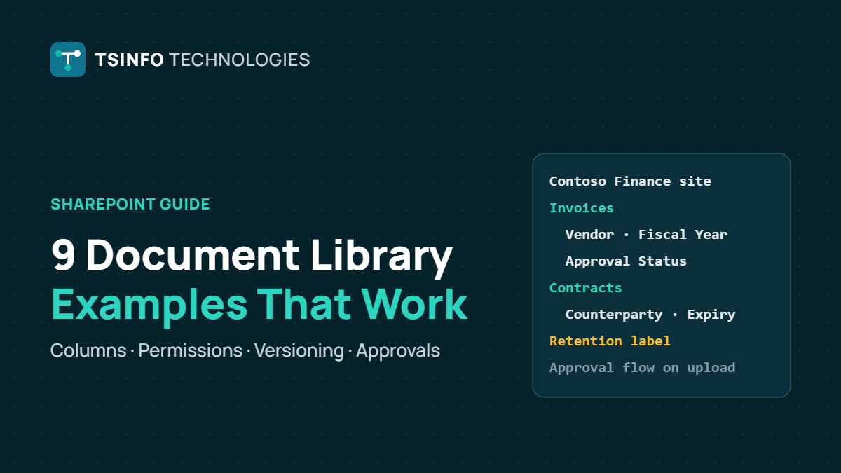 SharePoint document library examples with columns, permissions and approvals by TSinfo Technologies